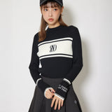 [WOMENS] High-Neck RND Logo Ribbed Knit Top